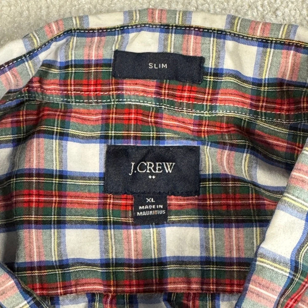 J. Crew Slim Fit Plaid Button Down Shirt Mens‎ XL Red White Blue Cotton L/S